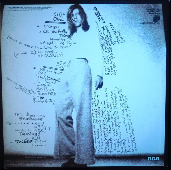 DAVID BOWIE HUNKY DORY 1ST PRESSING